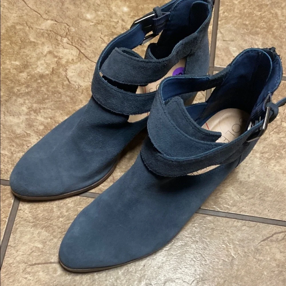 Sole Society Blue Suede Ankle Booties w/ Buckle Straps Size 8 Spring Minimalist